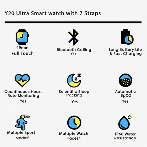 Y20 Ultra Smart watch with 7 Straps