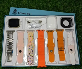 Crown 8 in 1smart watch with 7 different straps in Random Color