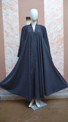 Black Dotted Printed Abaya