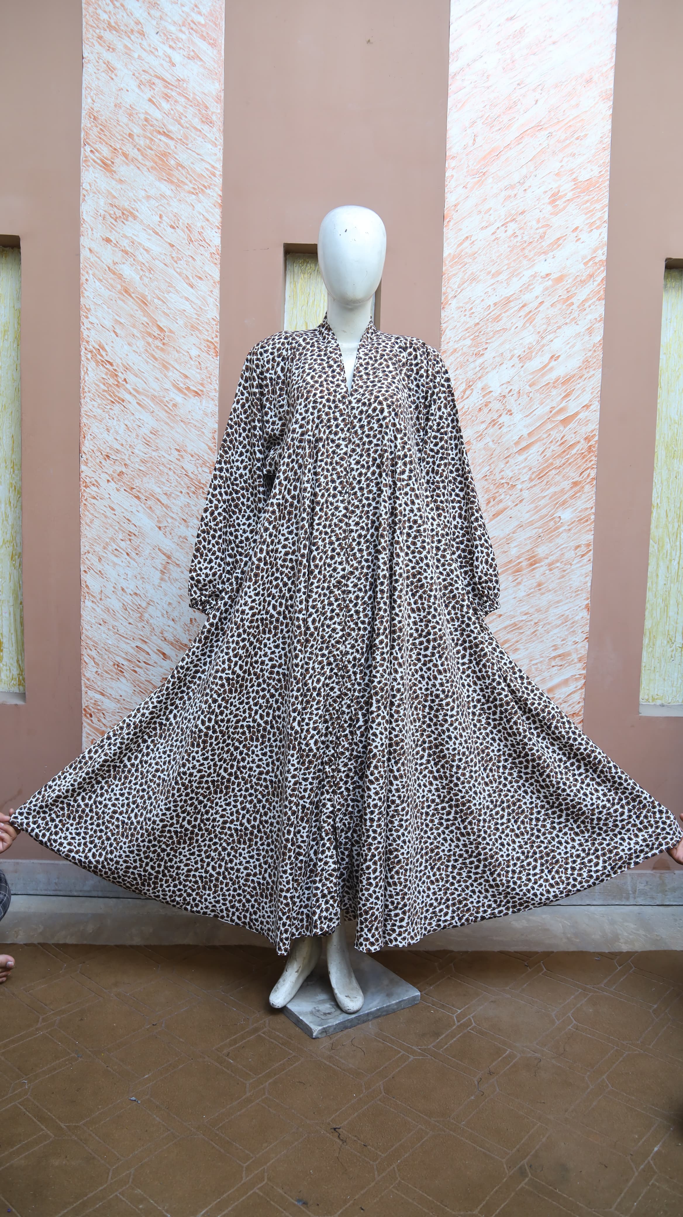 Gray and White Leopards Dotted Abaya for Girls