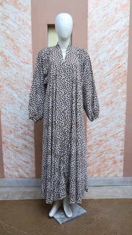 Gray and White Leopards Dotted Abaya for Girls