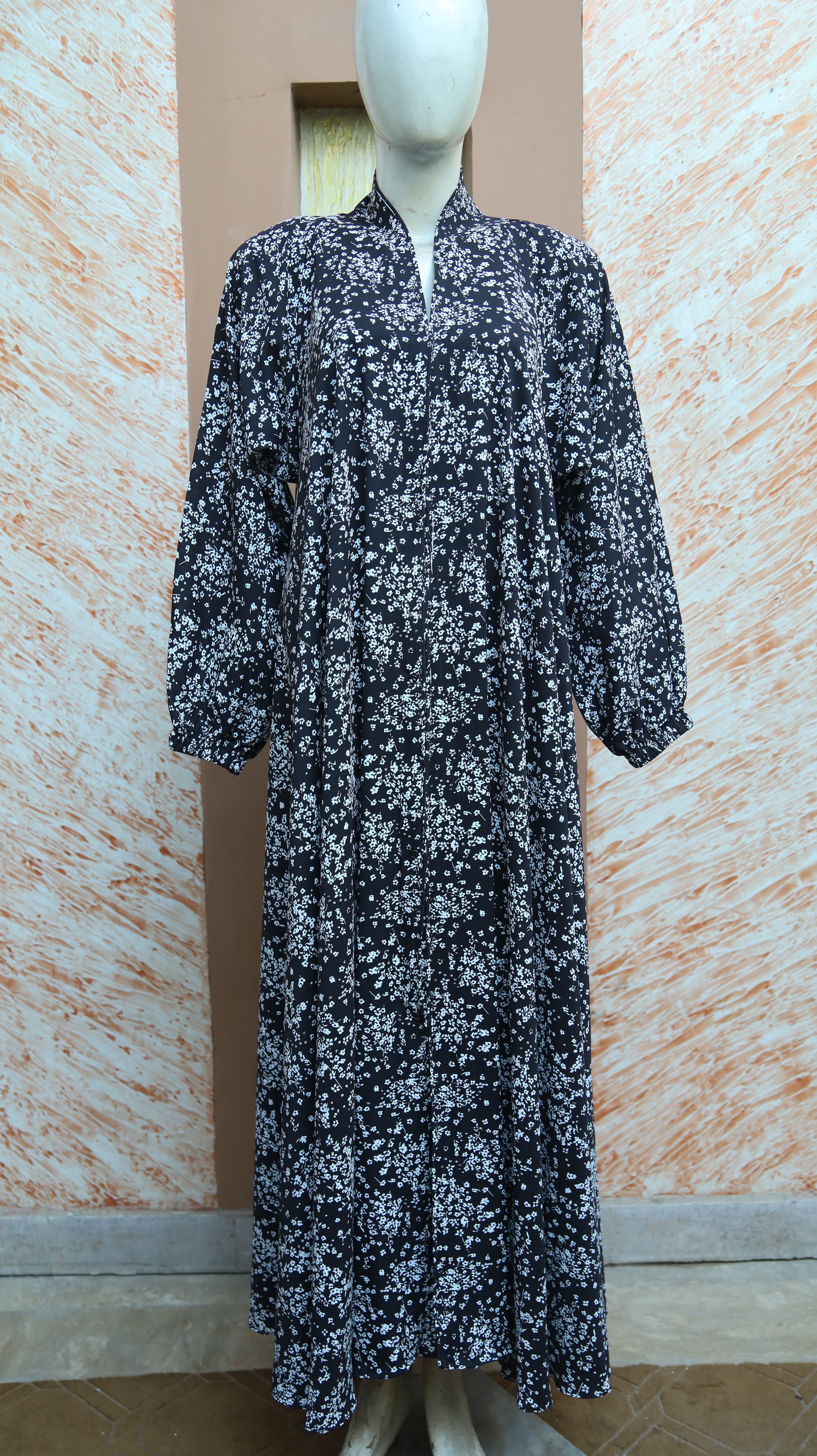 Black and Flower Printed Abaya for Girls