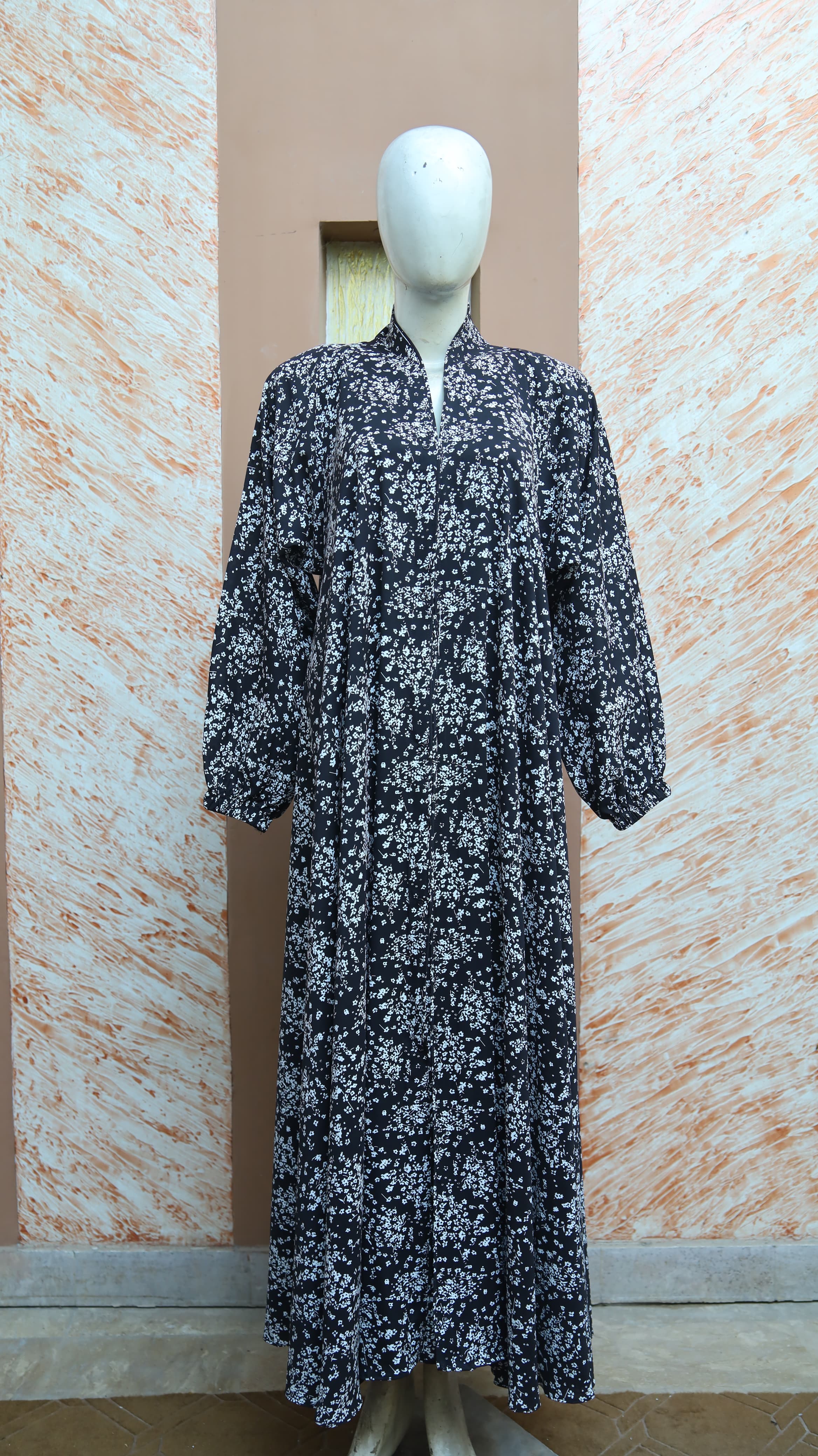 Black and Flower Printed Abaya for Girls