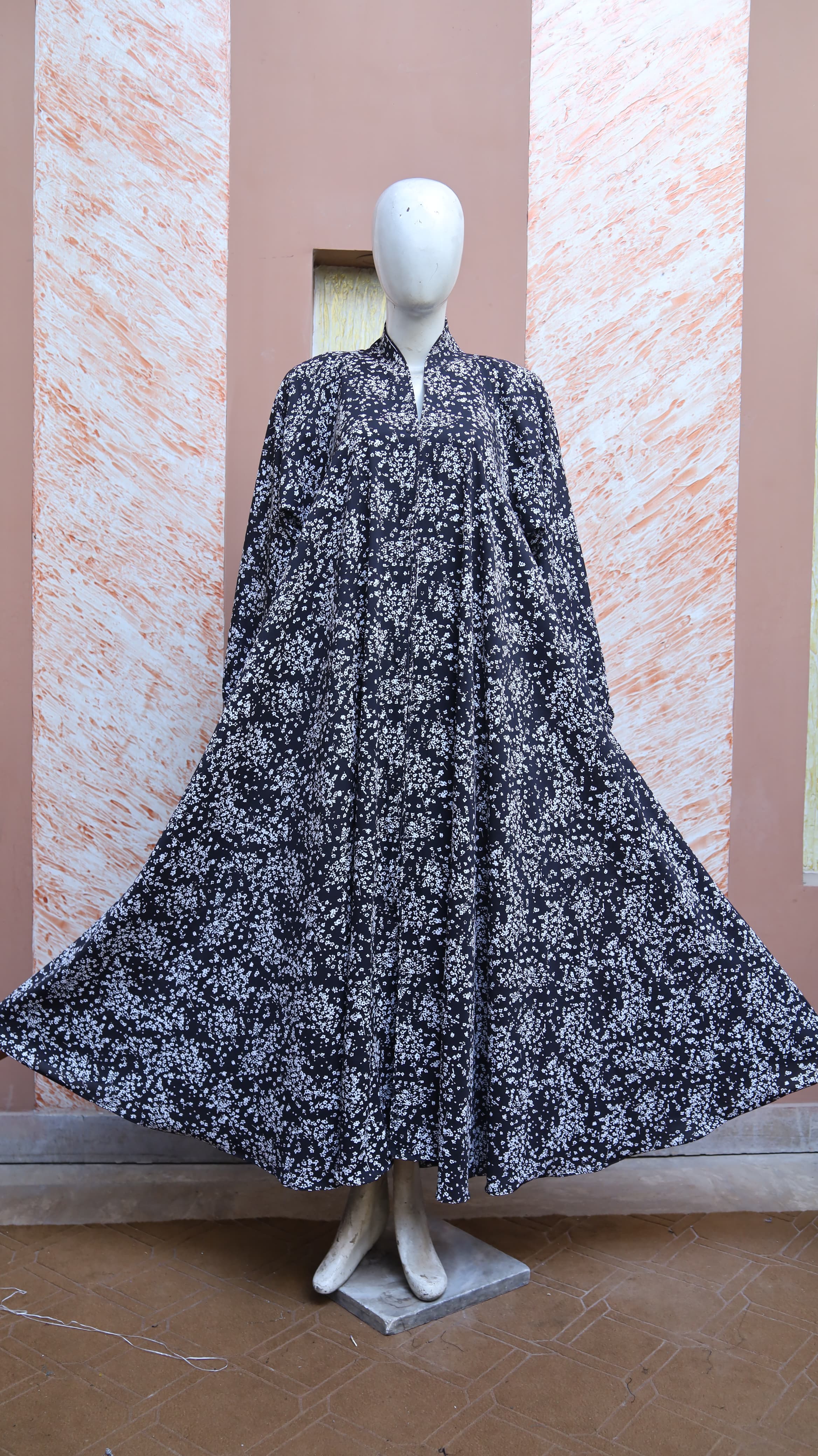 Black and Flower Printed Abaya for Girls