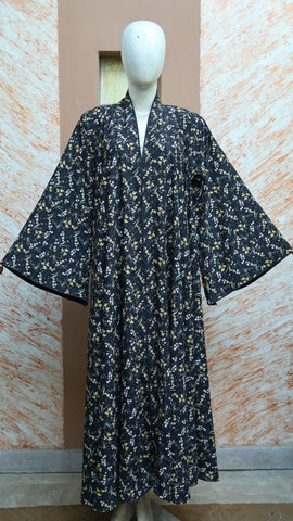 Yellow and Flower Printed Abaya for Girls