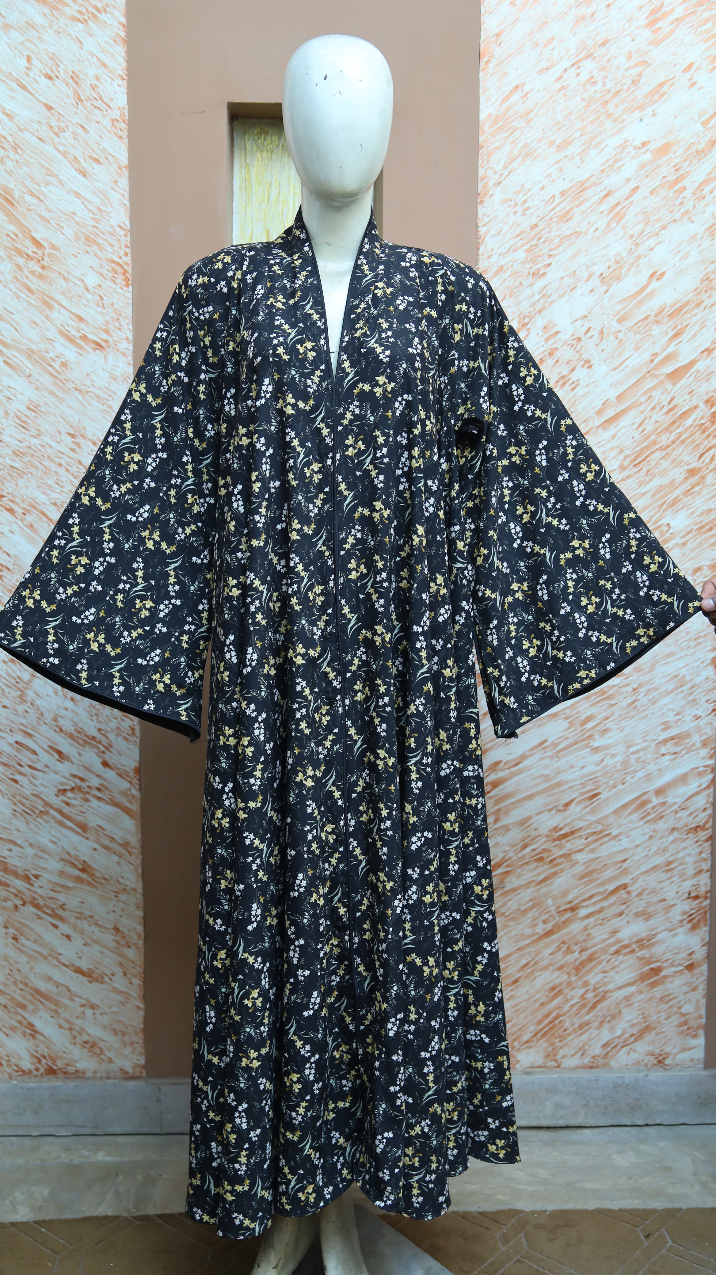 Yellow and Flower Printed Abaya for Girls