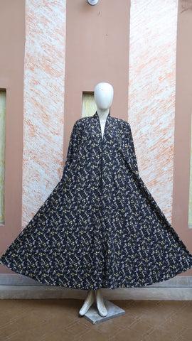 Yellow and Flower Printed Abaya for Girls