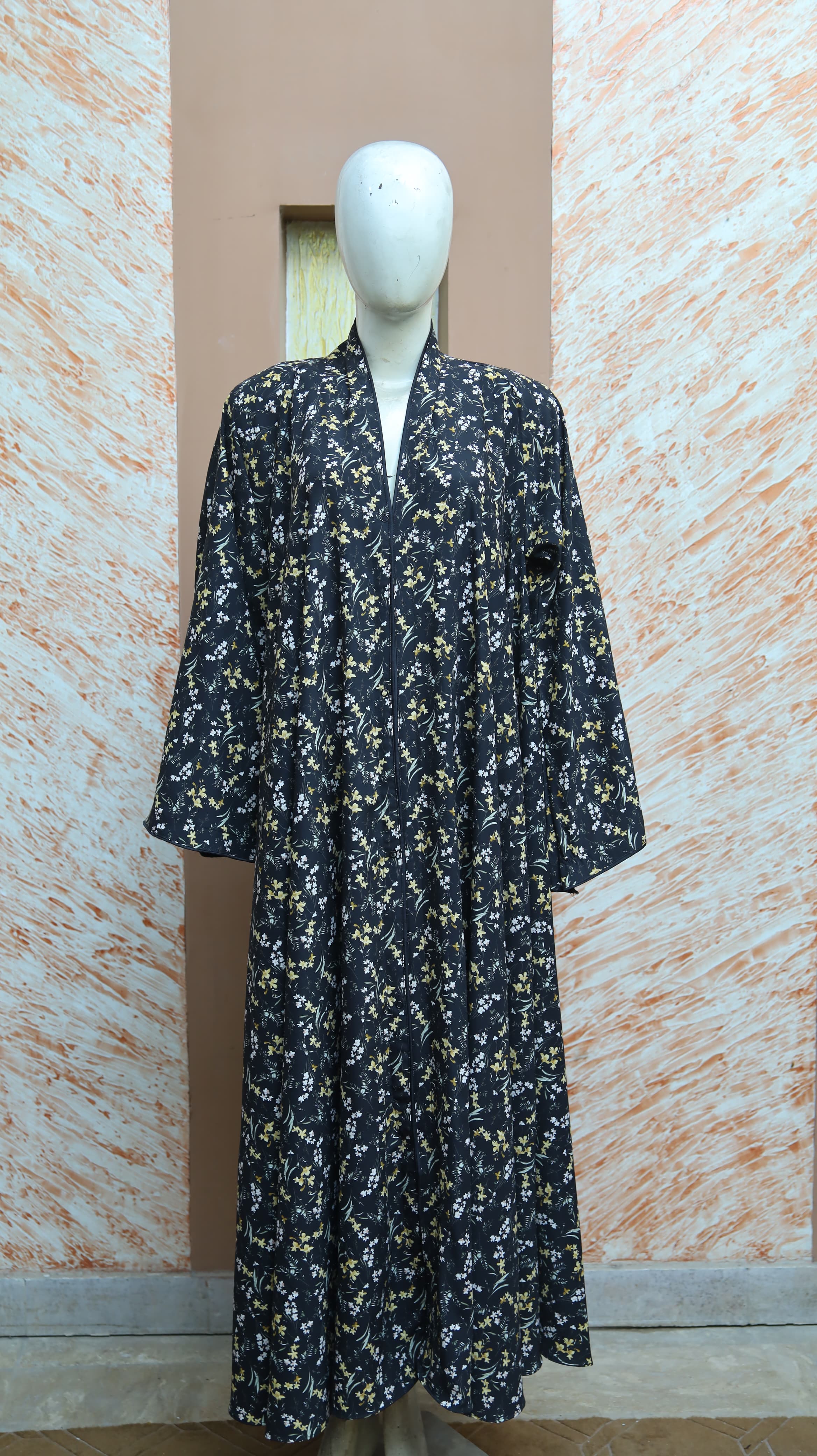 Yellow and Flower Printed Abaya for Girls