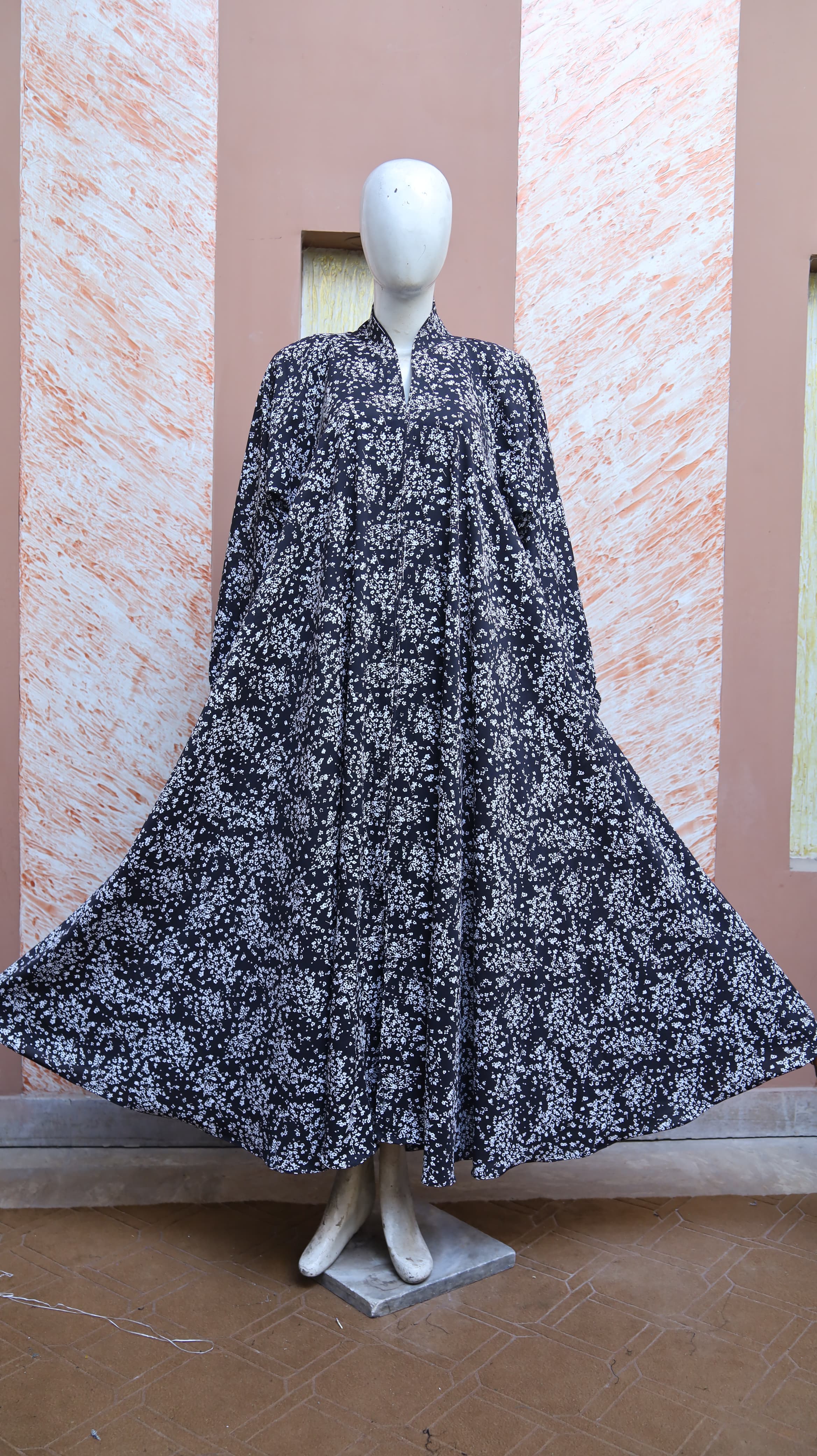 Black and Flower Printed Abaya for Girls