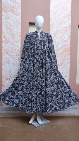 Black and Flower Printed Abaya for Girls