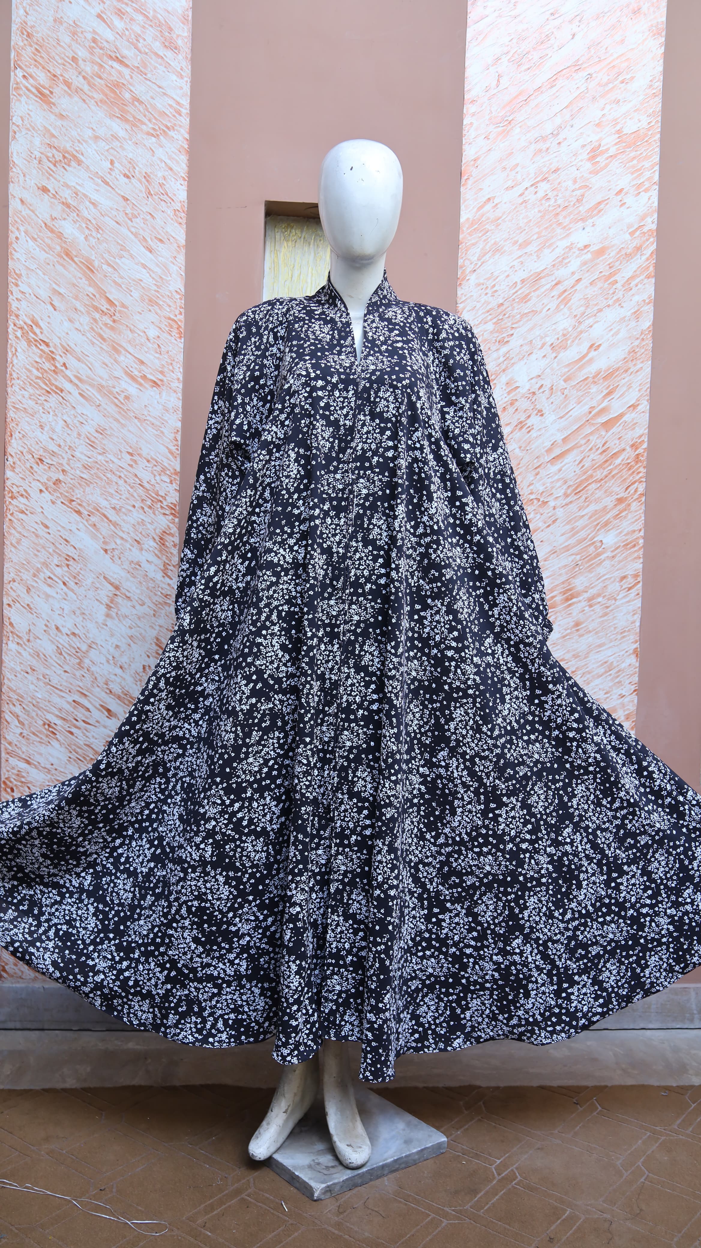 Black and Flower Printed Abaya for Girls