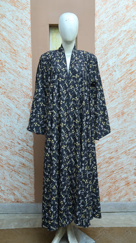 Yellow and Flower Printed Abaya for Girls