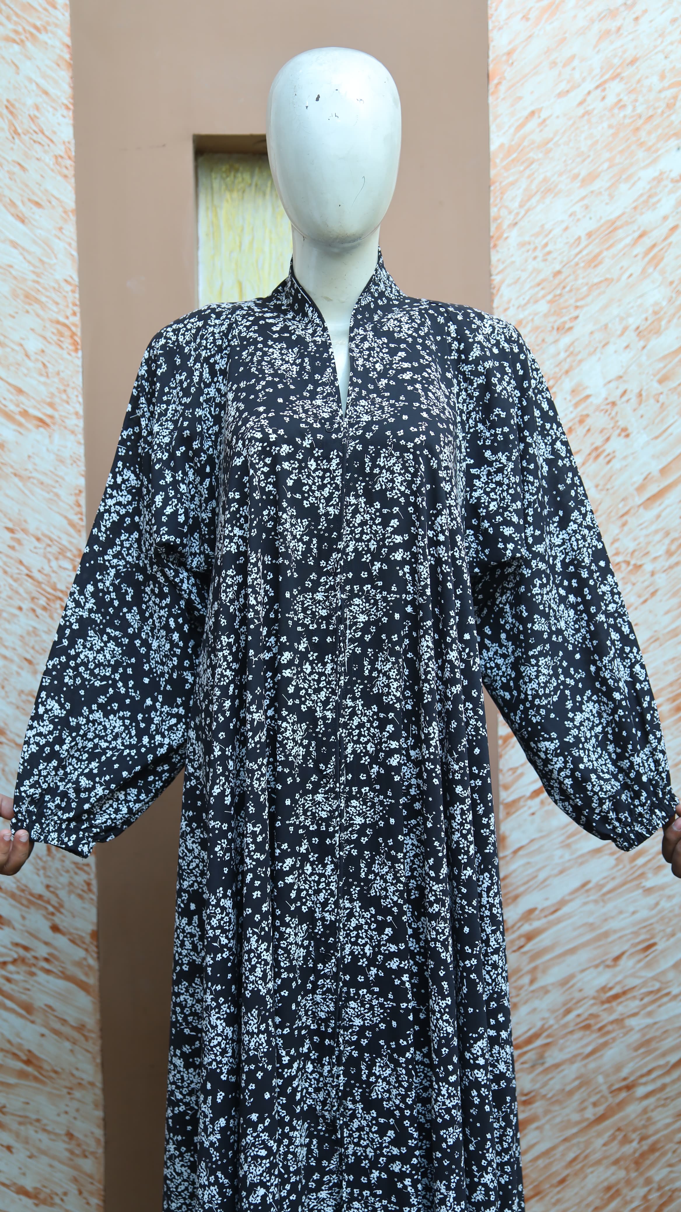 Black and Flower Printed Abaya for Girls